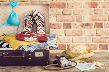Travel concept on wooden table