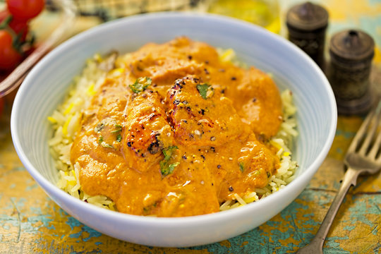 Chicken tikka masala with pilau rice