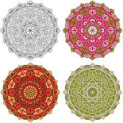 vector set mandala different color isolated on white background