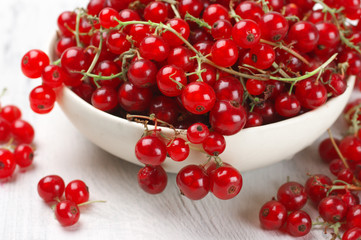 Red currants in white bowl