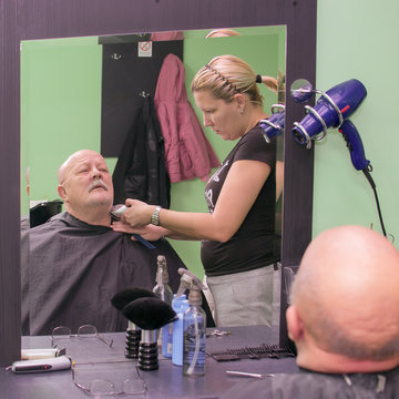 Old man at the barber