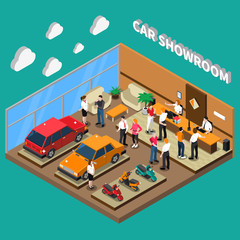 Obraz premium Car Showroom Isometric Illustration