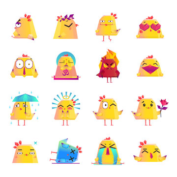 Chicken Cartoon Character Icons Big Set
