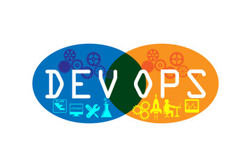 Concept of development and operations. this represents the set of practices that enforce to automate the software delivery and operations process, vector icons set