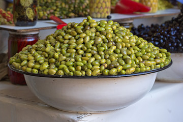 Olives on Moroccan food stall