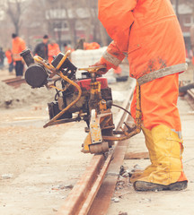 Welder working hard on a construction site.