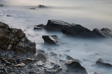Sea waves make foggy atmosphere with long exposure