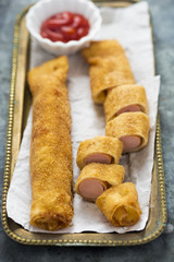 Hot dog pancakes with ketchup