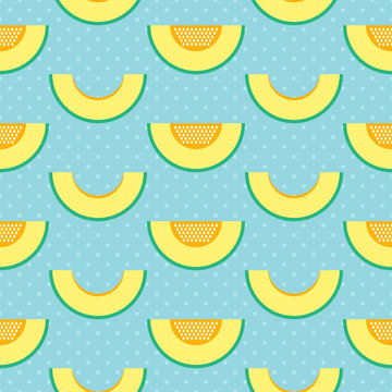 Flat design melon slices and polka dots seamless pattern background.