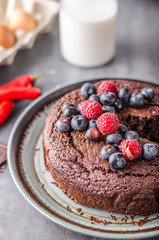 Brownies cake with chilli and berrries