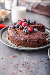 Brownies cake with chilli and berrries