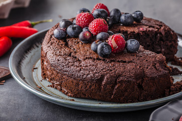 Brownies cake with chilli and berrries