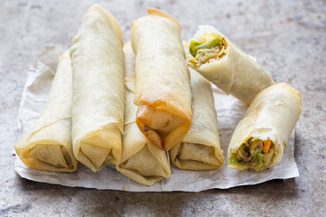 Stacked spring rolls with pork and vegetables