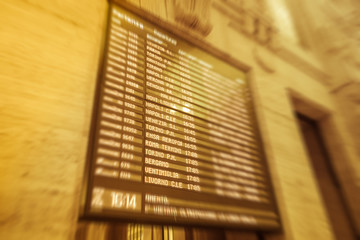 Display at Milan city Central Station railway - Travel concept 