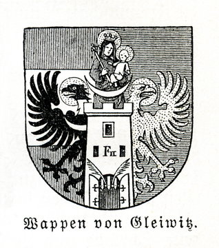 Coat of arms of Gliwice, Poland (from Meyers Lexikon, 1895, 7/654)

