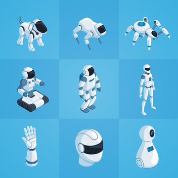 Robots Isometric Icons Set
