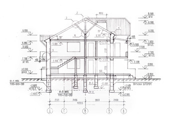 Architectural background. Plan of the house, technical Drawing by hand, pencil