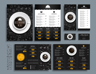 Set of  A4 menu, folding brochures and flyers size 210x99 mm for restaurant - obrazy, fototapety, plakaty