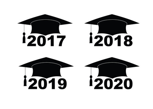 Text with graduation hat set on a white set sign illustration