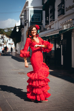 flamenco girl in spain in red dress