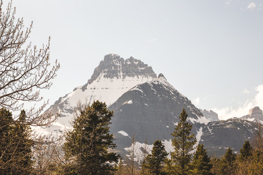 Snowy Mountain Peak at Glacier National Park