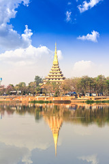 Reflection of Phra Mahathat Kaen Nakhon, Khon Kaen, Thailand