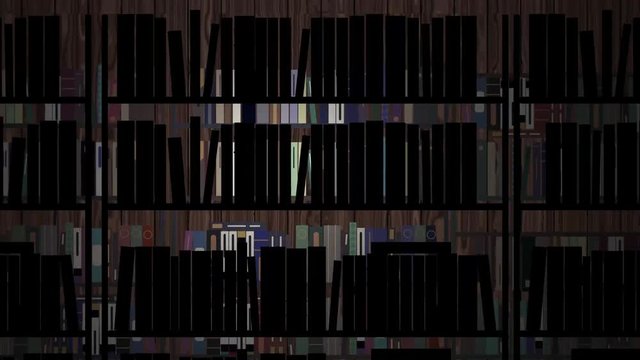 Cartoon Library Packed with books in the Dark