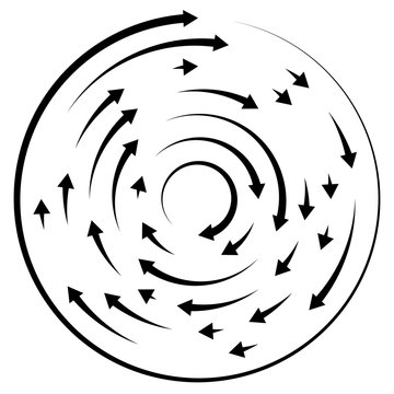 Circular Concentric Arrows. Cyclic, Cycle Arrows. Arrow Element To Illustrate Ripple, Swirl, Twirl Concepts