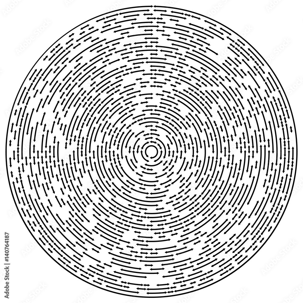 Poster circular concentric arrows. cyclic, cycle arrows. arrow element to illustrate ripple, swirl, twirl c