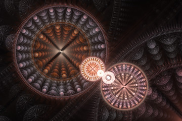 Cogwheels fractal design. Abstract background. Isolated on black background.