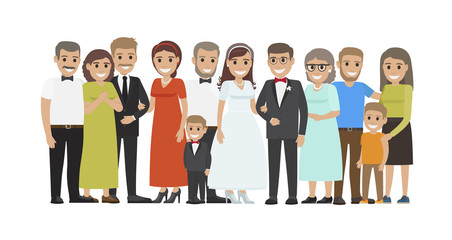 Obraz premium Wedding Guests Group Portrait Flat Vector Concept