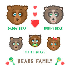 Vector illustration of bears family. Isolated on transparent background. Can be used for Greeting cards, children's T-shirt prints and children's room decoration