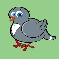 Beautiful little vector dove. Cartoon bird on a green background.