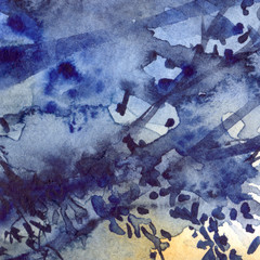 Watercolor navy blue foliage abstract texture background