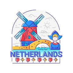 Netherlands - modern vector line travel illustration