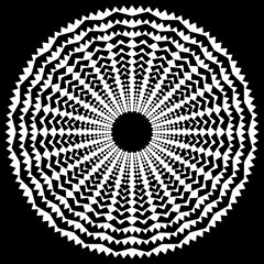 Promieniujący / promieniowy abstrakcyjny okrągły element geometryczny. Streszczenie czarno-biały kształt - 140767136