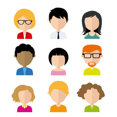 Set of avatar icons. Women and men with different ages and styles