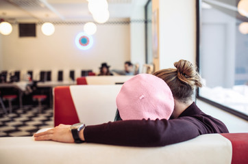 Couple Hugging at Vintage Cafe