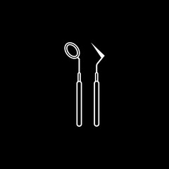 Dentist tool line icon, dental and medicine, probe & mouth mirror sign vector graphics, a linear pattern on a black background, eps 10.