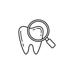 Checking teeth line icon, dental and medicine, tooth with magnifier sign vector graphics, a linear pattern on a white background, eps 10.