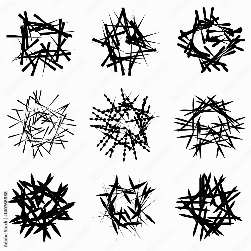 Poster Set of random, chaotic line abstract element set