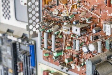 Close-up view of computer peripherals cards