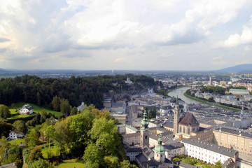 Travel to Salzburg, Austria. The view on the city and the embankment of the river.
