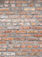 A wall lined with red brick