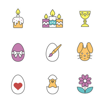 Easter color icons set