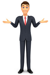 Man isolated on white background bewildered shrug. 3d render illustration.