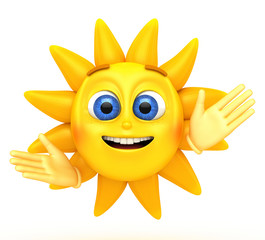 Character sun on a white background. 3d rendered illustration.