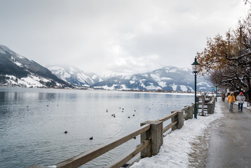 Cloudy view of lake See at Zell am See, Austria.