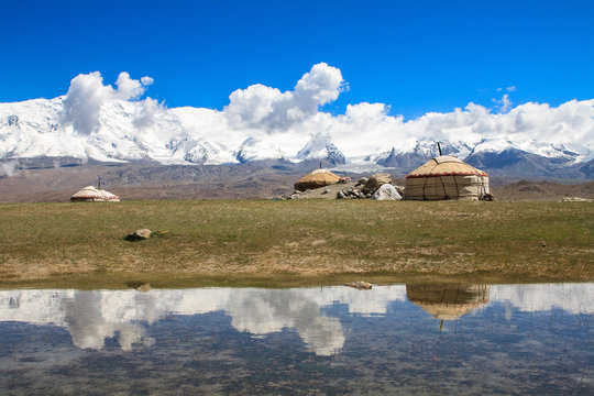 Yurts on Karakul Lake. Kashgar Region, China