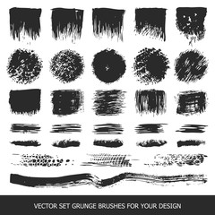 Painted grunge stripes set. Black labels, paint texture. Brush strokes vector. Background handmade design elements.